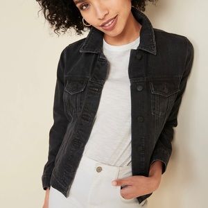 Women’s black distressed denim jacket